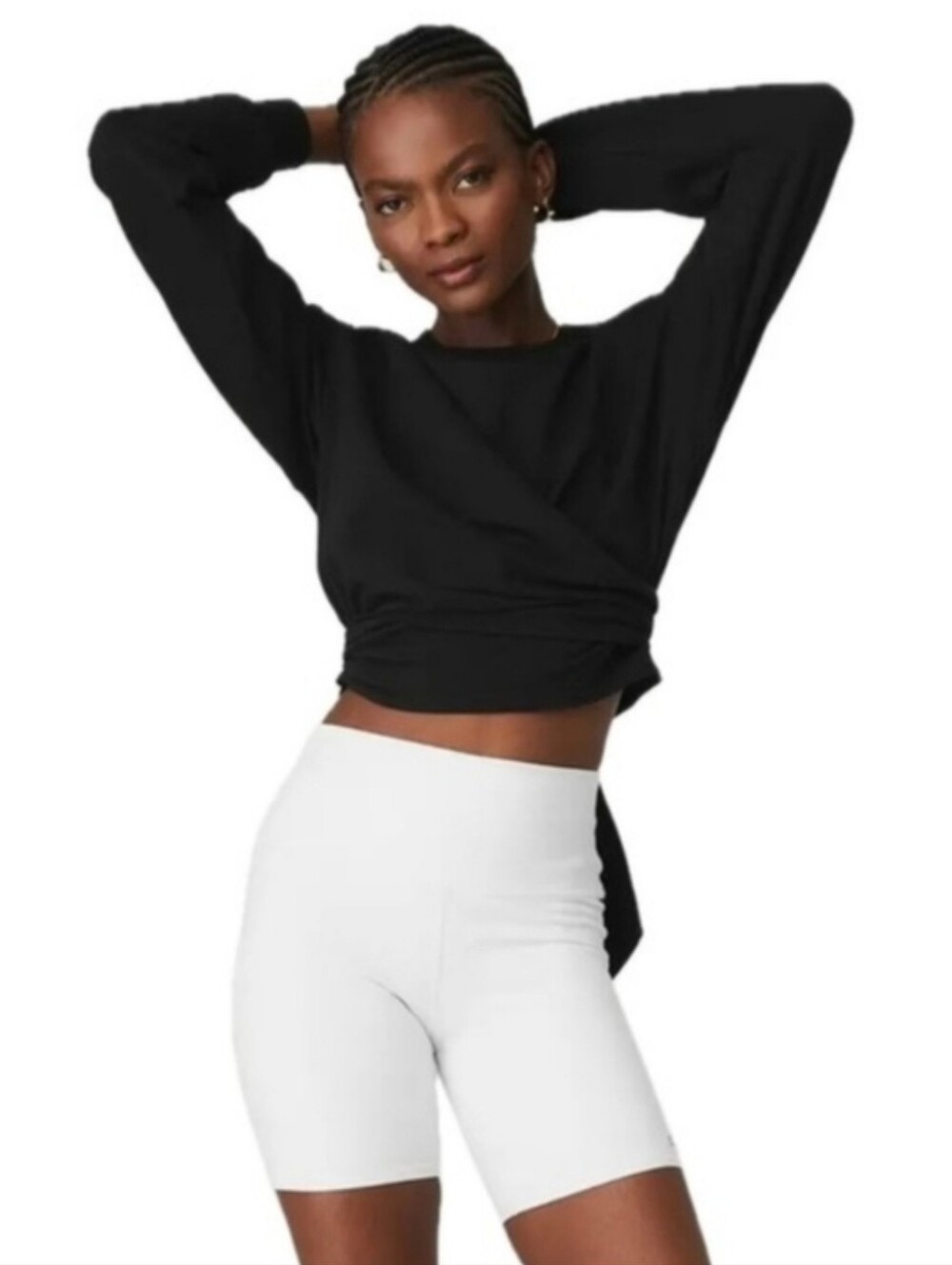 ALO YOGA DREAMY WRAP EFFECT CROPPED STRECH SHELL SWEATSHIRT